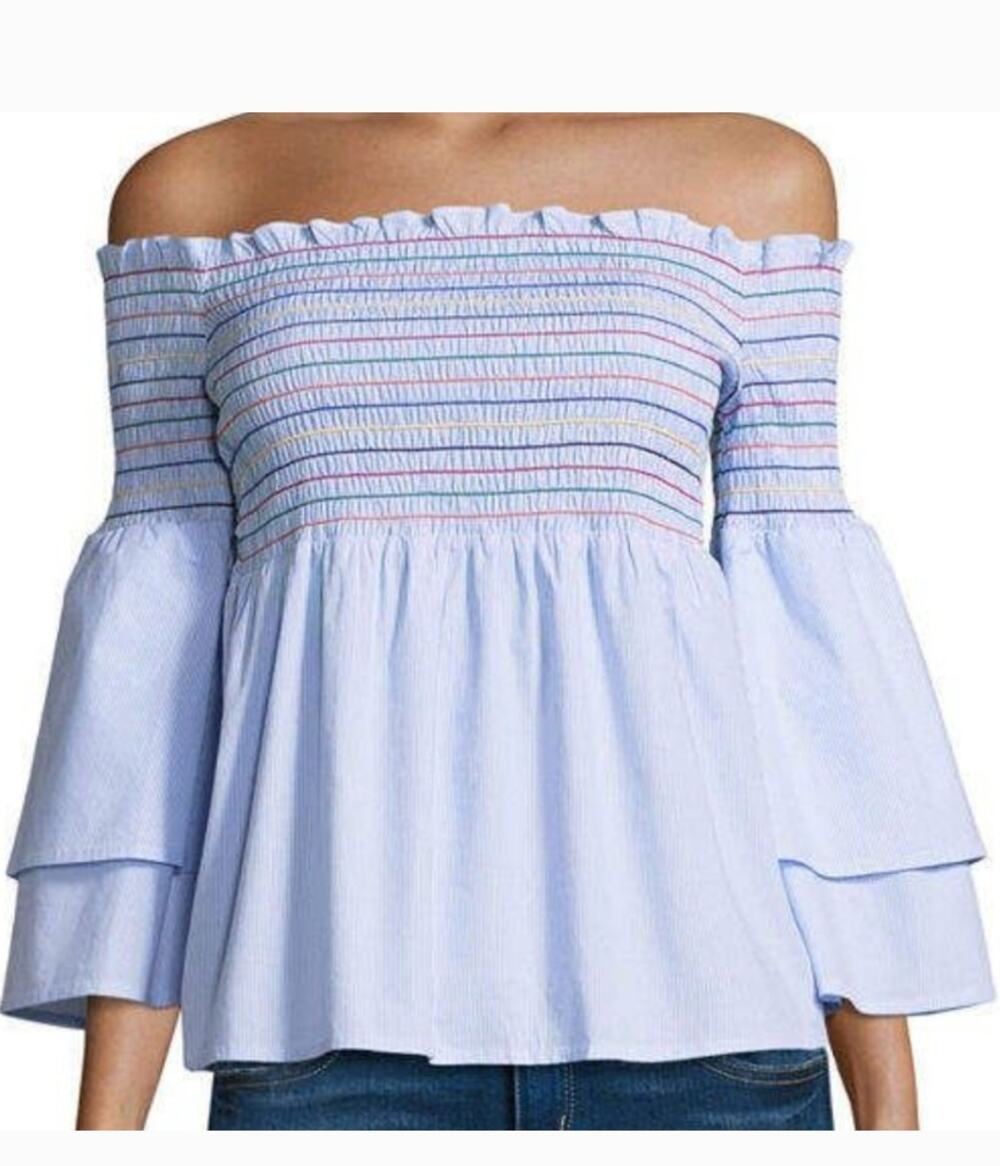 Belle & Sky Smocked Off-Shoulder Flirty Blouse Size XL